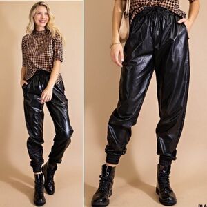 Kori faux leather black joggers high rise pants